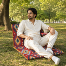 Foldable Arabian Majlis Floor Chair Cushion with Backrest, Single, Red, Includes Carry Case