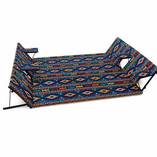 Multi-Person Foldable Arabian Majlis Floor Seating Set with Backrests, Blue, 6–8 Person Picnic and Camping Cushion with Carry Case