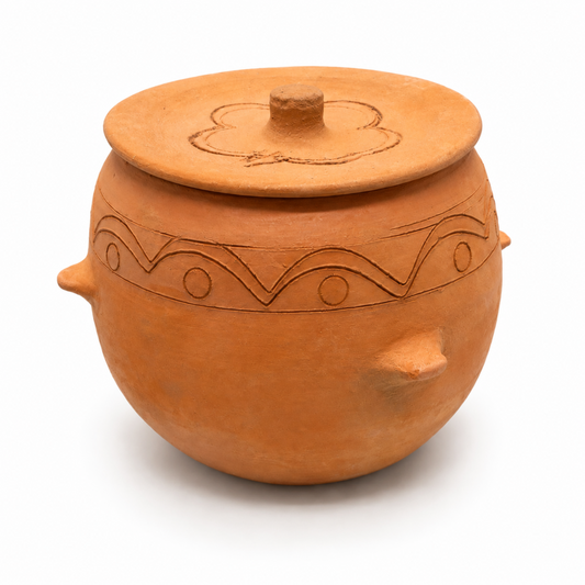 El Adham Yemeni Ferni Terracotta Clay Cooking Pot with Lid, Large 10.5 Inch