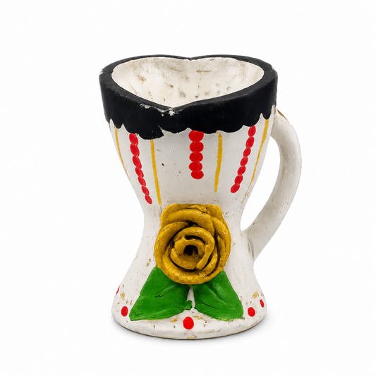 Traditional Clay Charcoal Holder with Handle, Gold Rose, 7 Inch