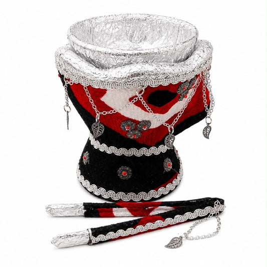 Traditional Yemeni-Style Mabkhara Incense Burner – Red, Black & White Decorative Bakhoor Holder – 6.5 Inch