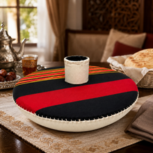 Traditional Sananni Makhbaza, Large 13-Inch Round Tabletop Cover with Center Handle, Black Red and Gold