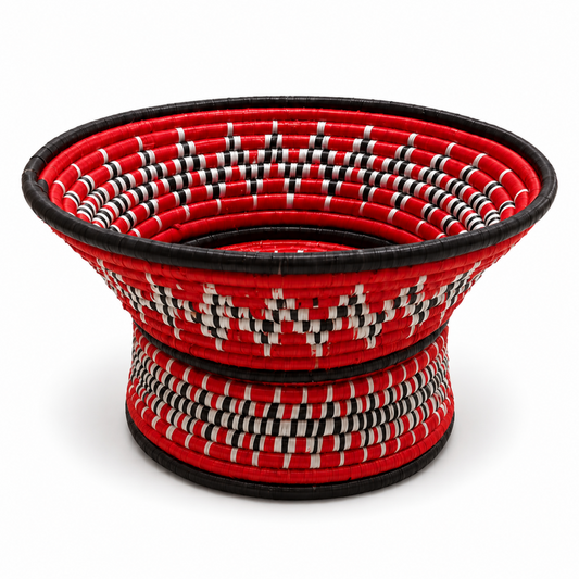 Traditional Candy Holder, Large 8 Inch, Red White Black Decorative Serving Bowl