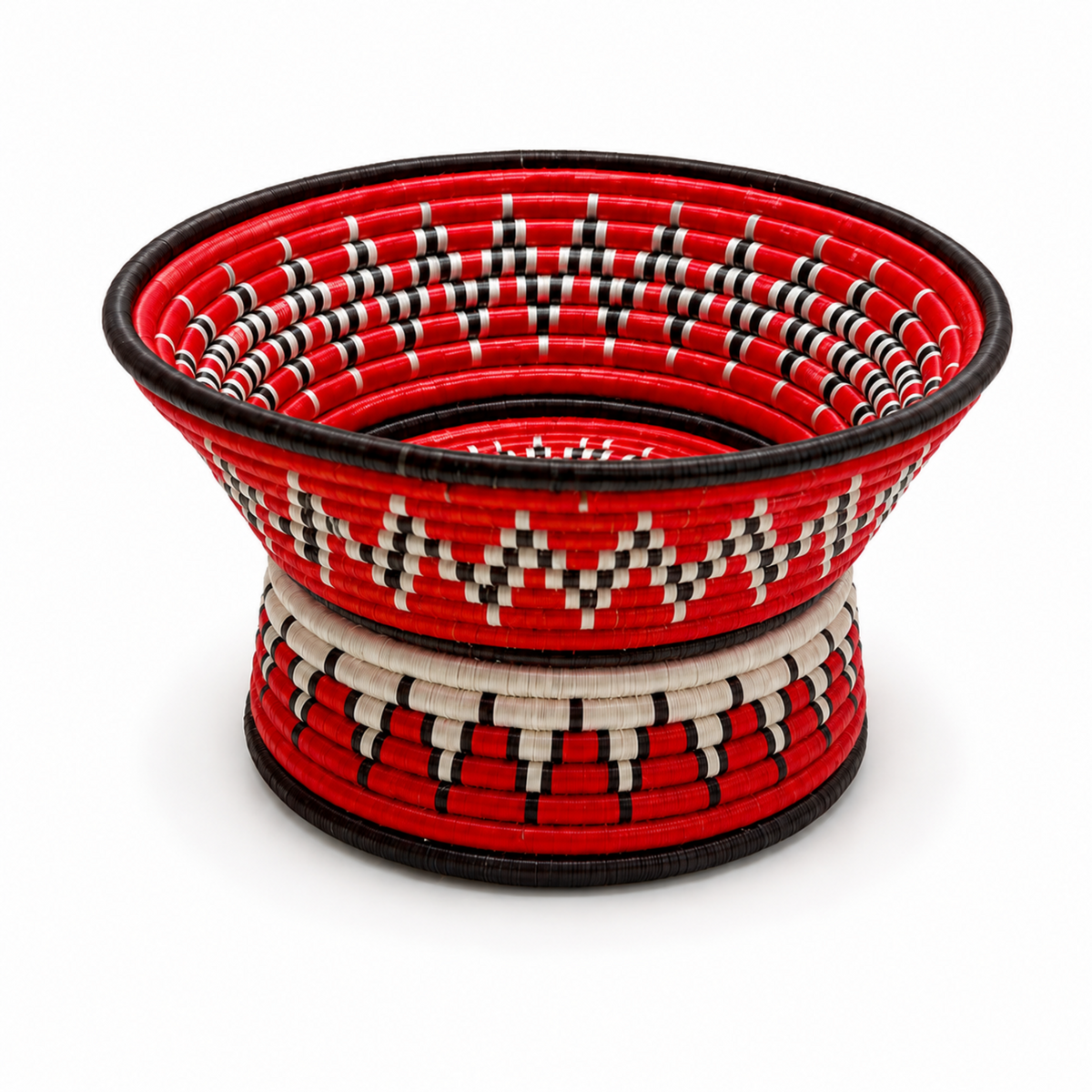 Traditional Candy Holder, Medium 7 Inch, Red White Black Woven Decorative Bowl