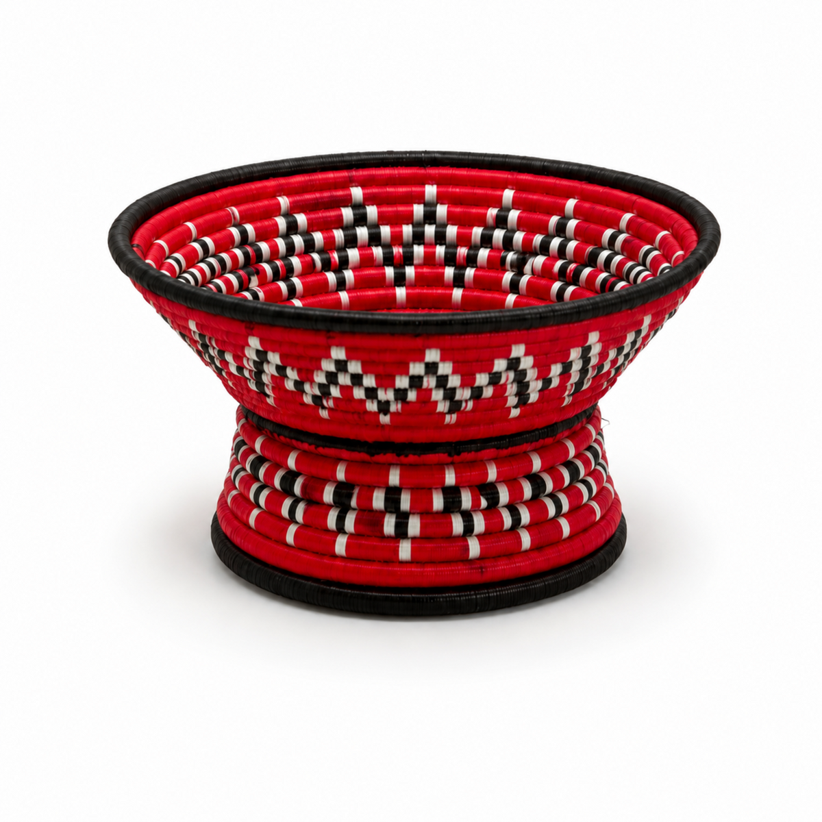 Traditional Candy Holder, Small 6 Inch, Red White Black Woven Decorative Bowl