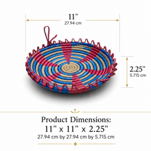 Traditional Tebbag Candy Holder, Large 11-Inch Round Woven Serving Basket, Blue Rose and Natural
