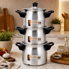 Al-Dar 3-Piece Aluminum Stock Pot Set with Dual Handles & Lids – Small, Medium & Large