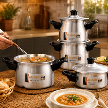 Al-Dar 3-Piece Aluminum Stock Pot Set with Dual Handles & Lids – Small, Medium & Large