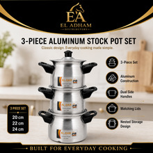 Al-Dar 3-Piece Aluminum Stock Pot Set with Dual Handles & Lids – Small, Medium & Large