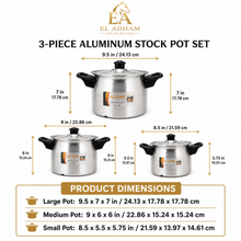 Al-Dar 3-Piece Aluminum Stock Pot Set with Dual Handles & Lids – Small, Medium & Large