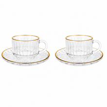 150 mL Embossed Glass Coffee Mug and Gold-Rim Saucer Set, 12-Piece