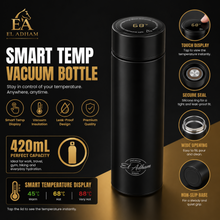 El Adham 420mL Premium Stainless Steel Vacuum Insulated Travel Bottle with Smart Temperature Display & Gift Box – Black
