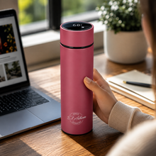 El Adham 420mL Premium Stainless Steel Vacuum Insulated Travel Bottle with Smart Temperature Display & Gift Box – Pink