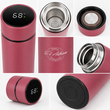 El Adham 420mL Premium Stainless Steel Vacuum Insulated Travel Bottle with Smart Temperature Display & Gift Box – Pink