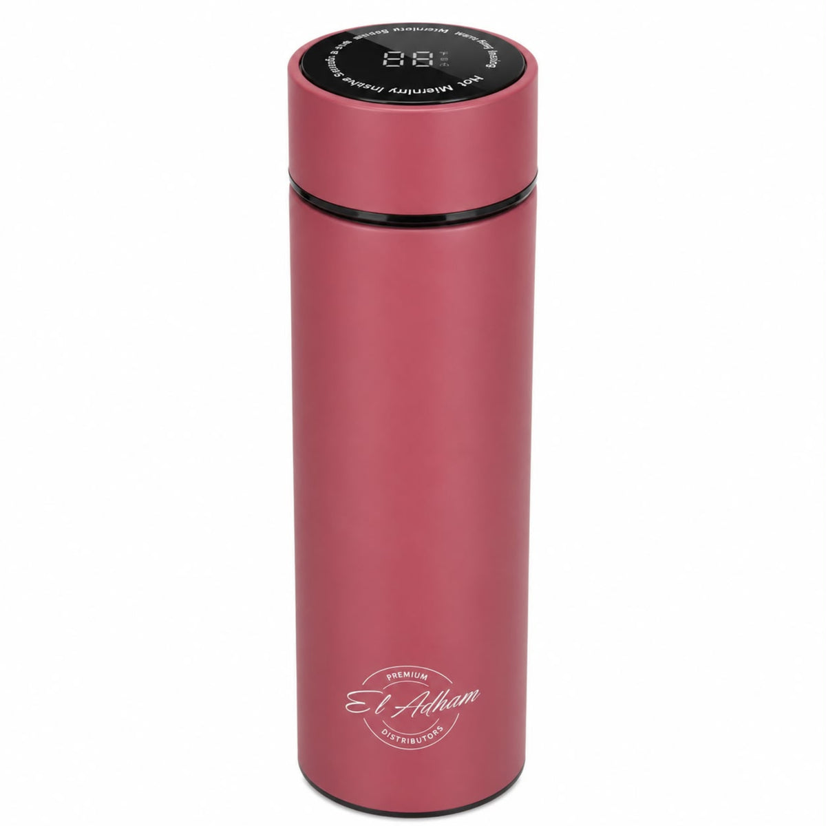 El Adham 420mL Premium Stainless Steel Vacuum Insulated Travel Bottle with Smart Temperature Display & Gift Box – Pink