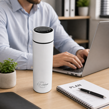 El Adham 420mL Premium Stainless Steel Vacuum Insulated Travel Bottle with Smart Temperature Display & Gift Box – White