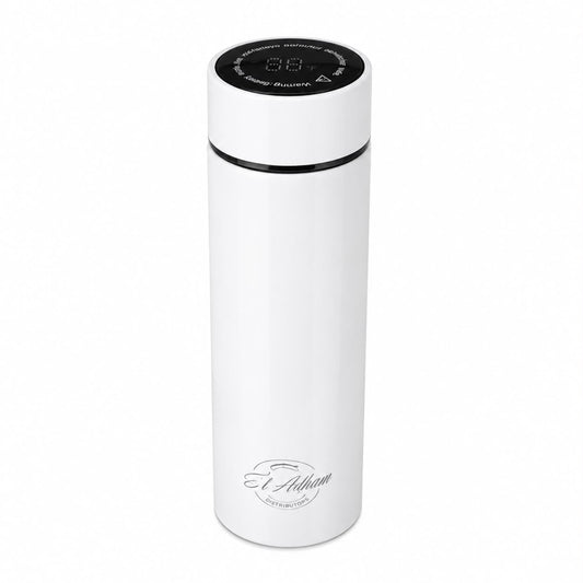 El Adham 420mL Premium Stainless Steel Vacuum Insulated Travel Bottle with Smart Temperature Display & Gift Box – White