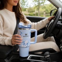 Stanley Quencher-Style Floral Travel Tumbler with Handle & Straw Lid, Sky Blue, 40 Oz