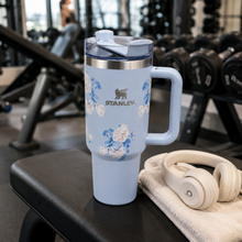 Stanley Quencher-Style Floral Travel Tumbler with Handle & Straw Lid, Sky Blue, 40 Oz