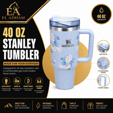 Stanley Quencher-Style Floral Travel Tumbler with Handle & Straw Lid, Sky Blue, 40 Oz