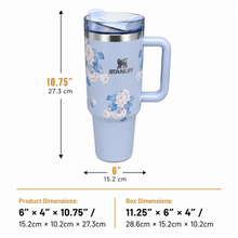 Stanley Quencher-Style Floral Travel Tumbler with Handle & Straw Lid, Sky Blue, 40 Oz