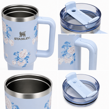 Stanley Quencher-Style Floral Travel Tumbler with Handle & Straw Lid, Sky Blue, 40 Oz