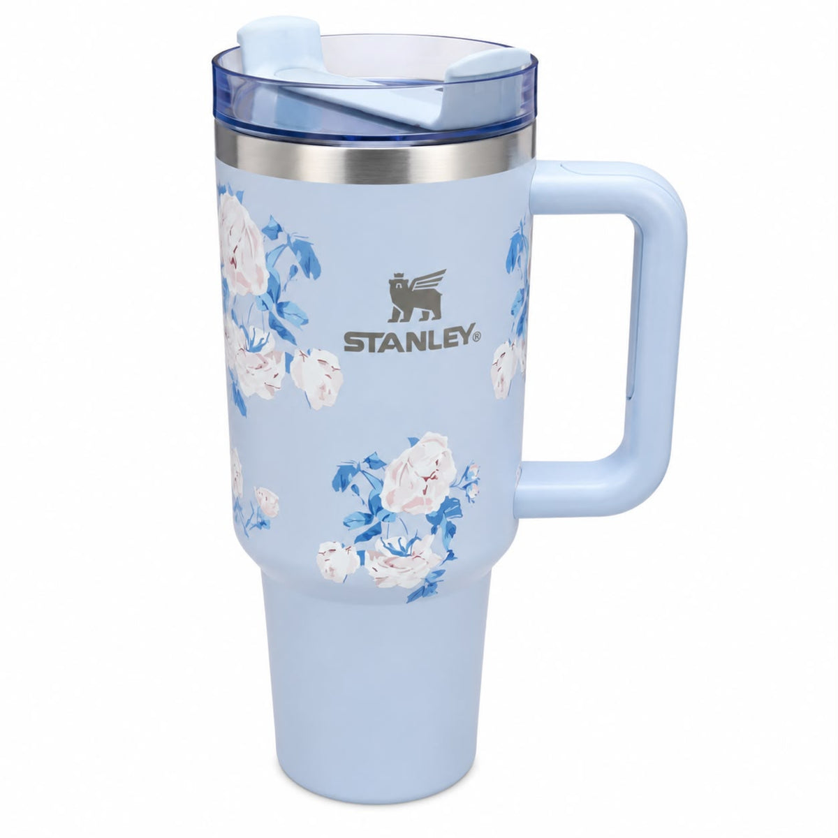 Stanley Quencher-Style Floral Travel Tumbler with Handle & Straw Lid, Sky Blue, 40 Oz