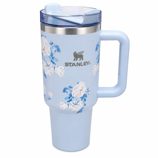 Stanley Quencher-Style Floral Travel Tumbler with Handle & Straw Lid, Sky Blue, 40 Oz