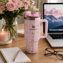 Stanley Floral 40 oz Insulated Travel Tumbler with Handle & Straw Lid – Pink