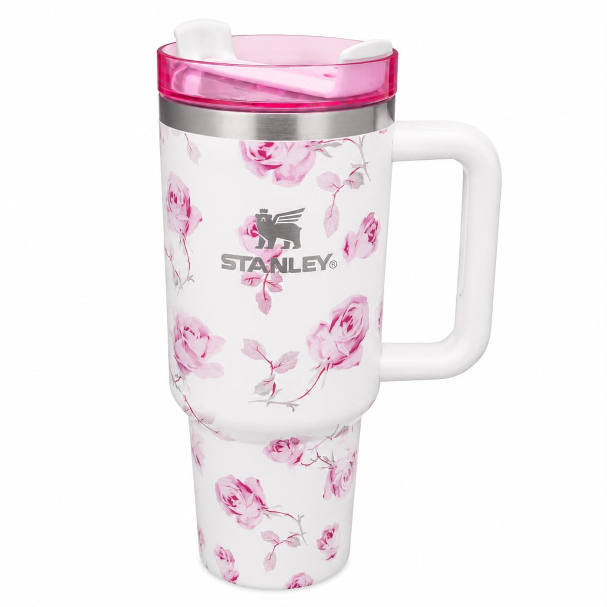 Stanley Floral 40 oz Travel Tumbler with Handle & Straw Lid – White