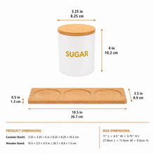 3-Piece Sugar, Coffee & Tea Canister Set with Bamboo Lids & Wooden Tray – White Kitchen Storage Jars