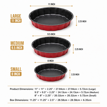 3-Piece Fluted Round Cake Pan Set, Red & Black
