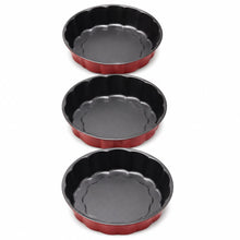 3-Piece Fluted Round Cake Pan Set, Red & Black