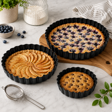 3-Piece Fluted Tart & Quiche Pan Set – Round Scalloped Baking Pans, 9.5", 11" & 12.5"