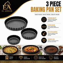 3-Piece Fluted Tart & Quiche Pan Set – Round Scalloped Baking Pans, 9.5", 11" & 12.5"