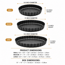 3-Piece Fluted Tart & Quiche Pan Set – Round Scalloped Baking Pans, 9.5", 11" & 12.5"