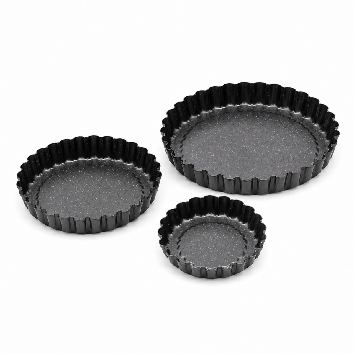 3-Piece Fluted Tart & Quiche Pan Set – Round Scalloped Baking Pans, 9.5", 11" & 12.5"