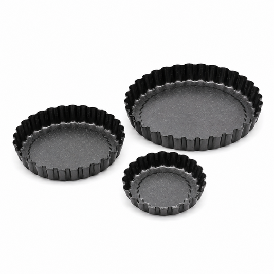 3-Piece Fluted Tart & Quiche Pan Set – Round Scalloped Baking Pans, 9.5", 11" & 12.5"