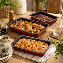 3-Piece Rectangular Deep Baking Pan Set – Red & Black