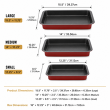 3-Piece Rectangular Deep Baking Pan Set – Red & Black