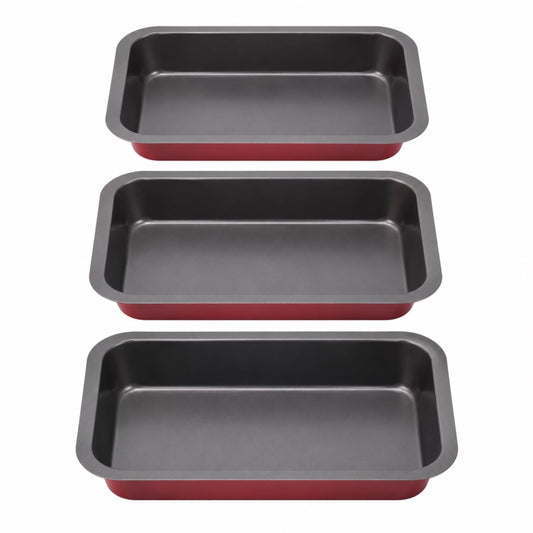 3-Piece Rectangular Deep Baking Pan Set – Red & Black