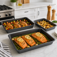 3-Piece Deep Rectangular Bakeware Set – Multi-Size Baking & Roasting Pans, Black