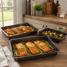 3-Piece Deep Rectangular Bakeware Set – Multi-Size Baking & Roasting Pans, Black