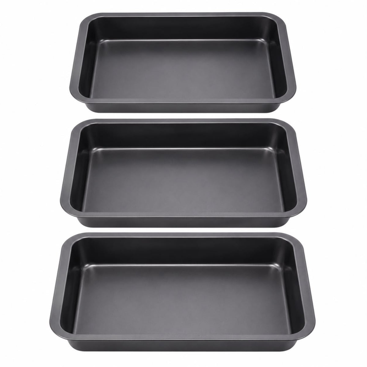 3-Piece Deep Rectangular Bakeware Set – Multi-Size Baking & Roasting Pans, Black