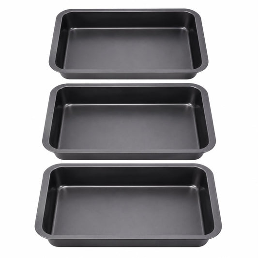 3-Piece Deep Rectangular Bakeware Set – Multi-Size Baking & Roasting Pans, Black