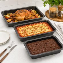 3-Piece Multi-Size Rectangular Baking Pan Set – Black Speckled Finish