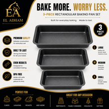3-Piece Multi-Size Rectangular Baking Pan Set – Black Speckled Finish