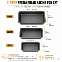 3-Piece Multi-Size Rectangular Baking Pan Set – Black Speckled Finish