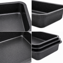 3-Piece Multi-Size Rectangular Baking Pan Set – Black Speckled Finish