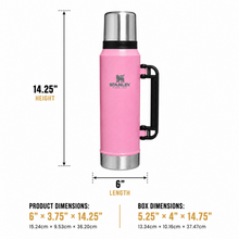 Stanley Classic 1.4L Vacuum Insulated Flask & Travel Thermos with Handle and Cup Lid – Pink